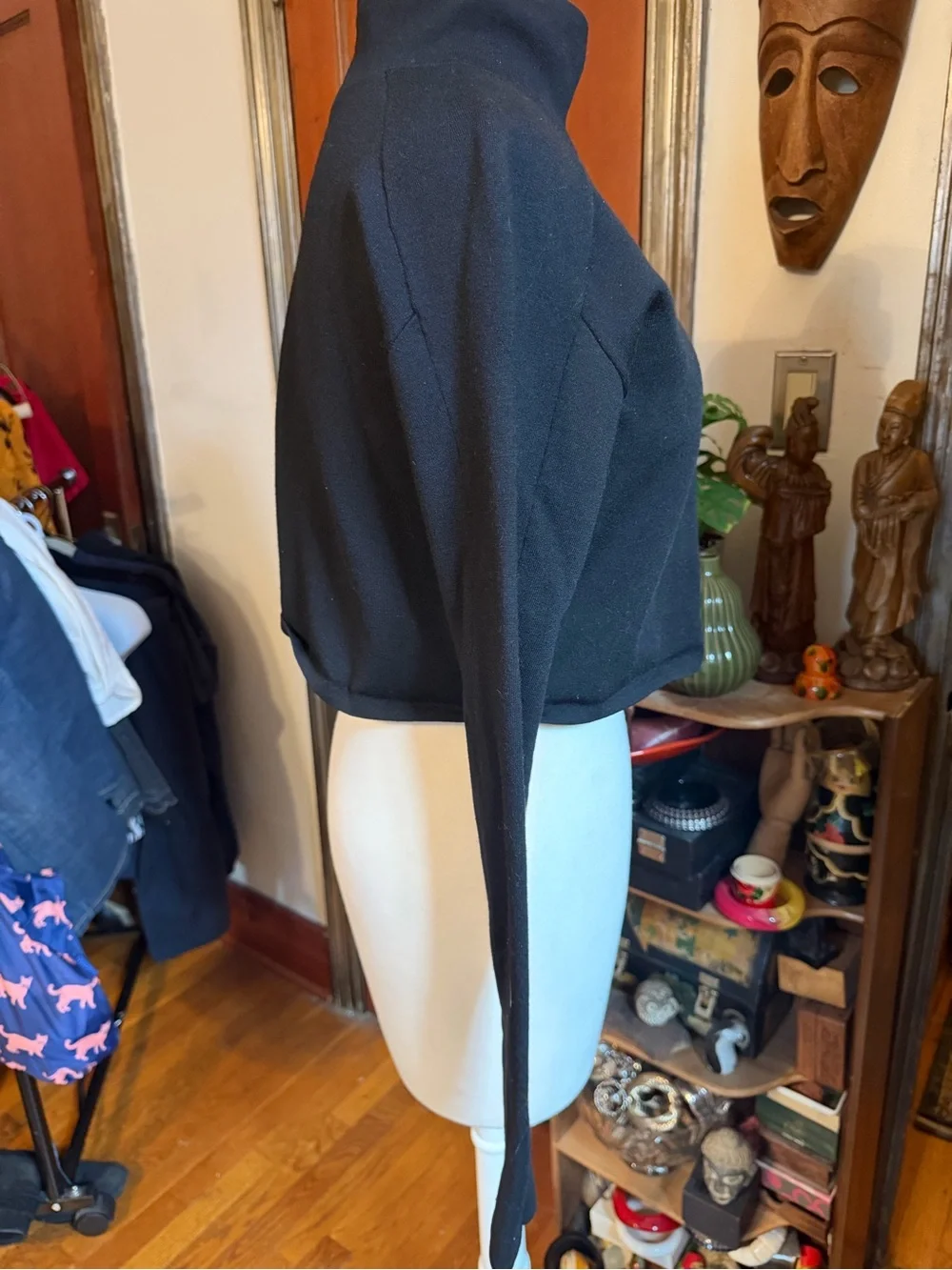 Helmet Lang Black Compact Wool Blend Neck Raglan Sleeve Mock Turtleneck Sz Small